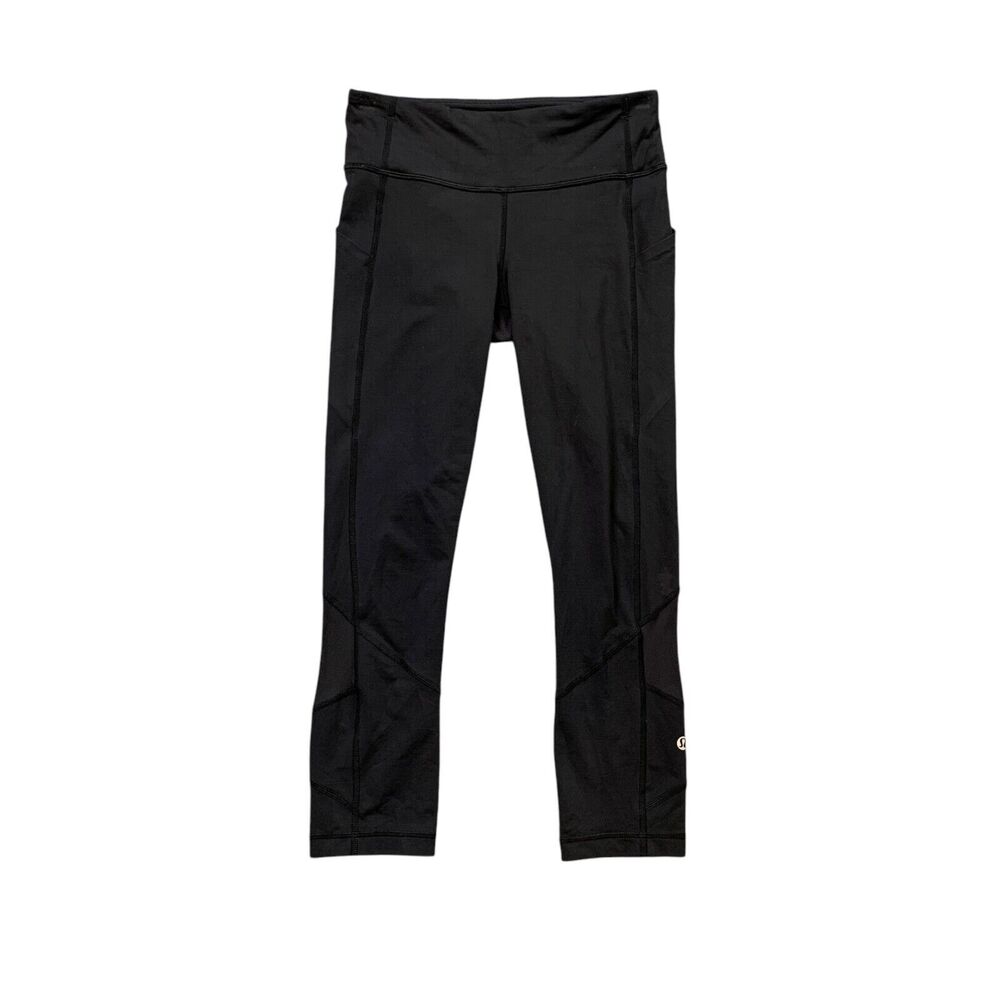 Lululemon Leggings Womens 4 Black Pace Rival Crop Stretch Wicking Mesh Panel